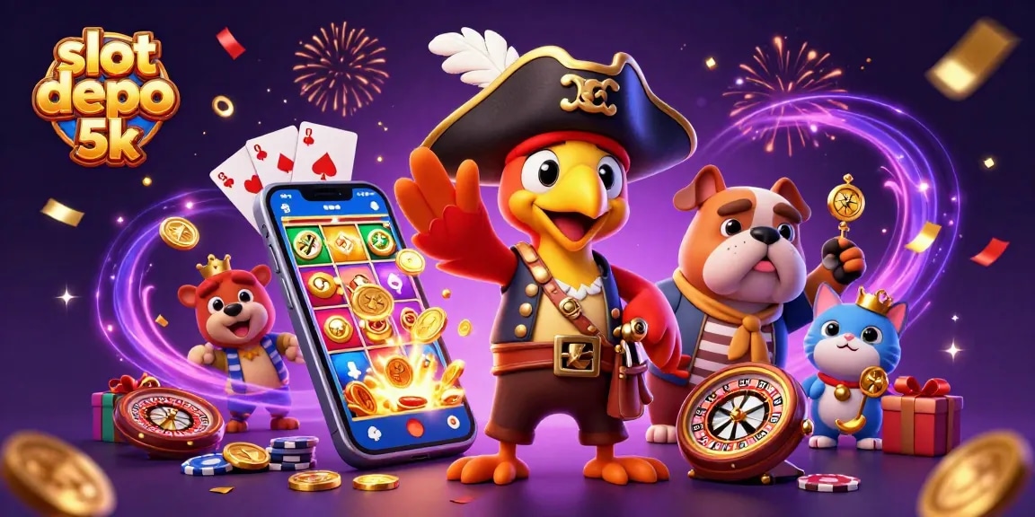 Experience the excitement of slot depo 5k with a vibrant 3D scene featuring pirate-themed gaming characters.