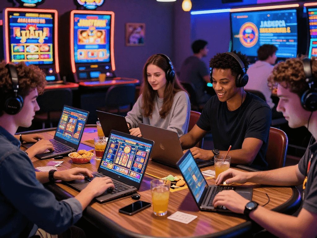 Exciting scene of UK players enjoying USA casinos for UK players with interactive games and vibrant atmosphere.