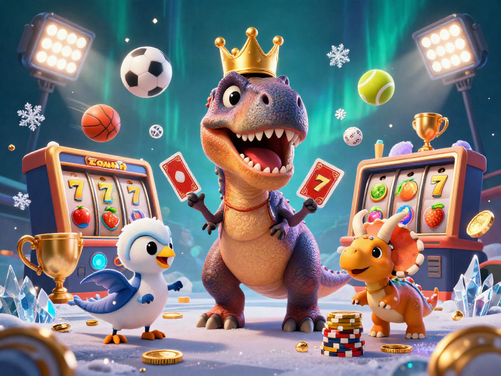 Enjoy a thrilling gaming experience with the Zowin T-Rex managing a casino scene full of excitement.