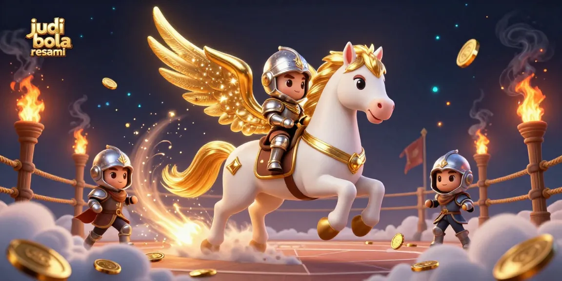 Engage in thrilling sports betting experiences with judi bola resmi, featuring a celestial horse and knight on a dynamic backdrop.