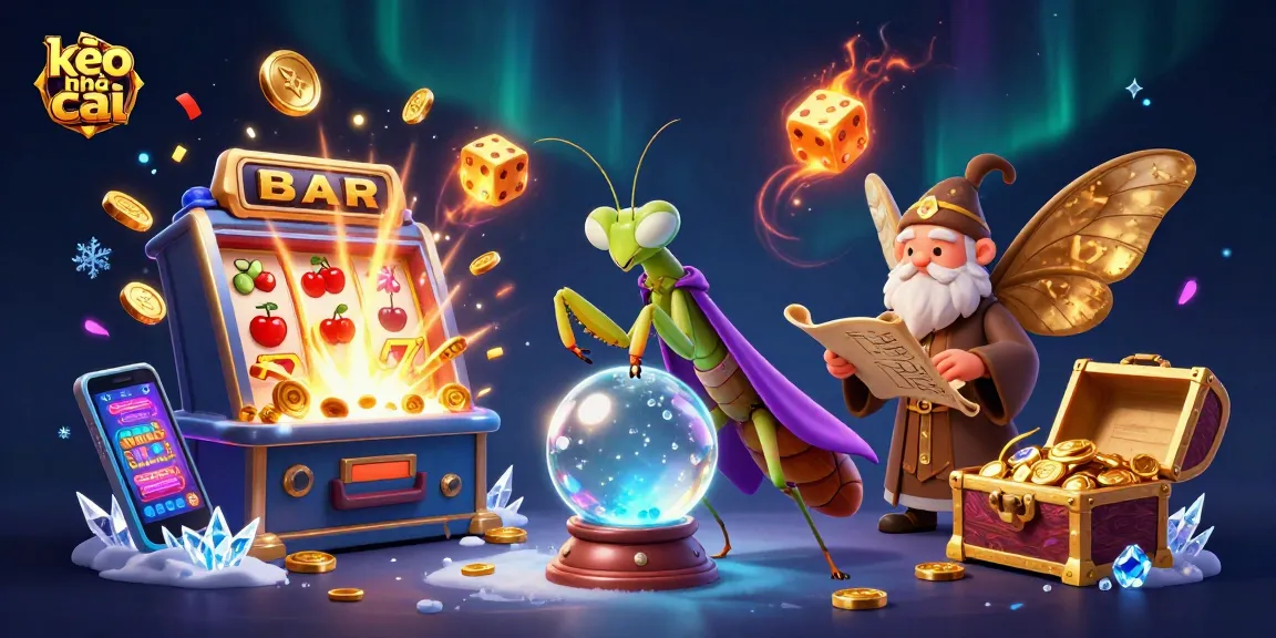 Engage with kèo nhà cái through vibrant 3D gambling scene depicting fortune tellers and slot machines.