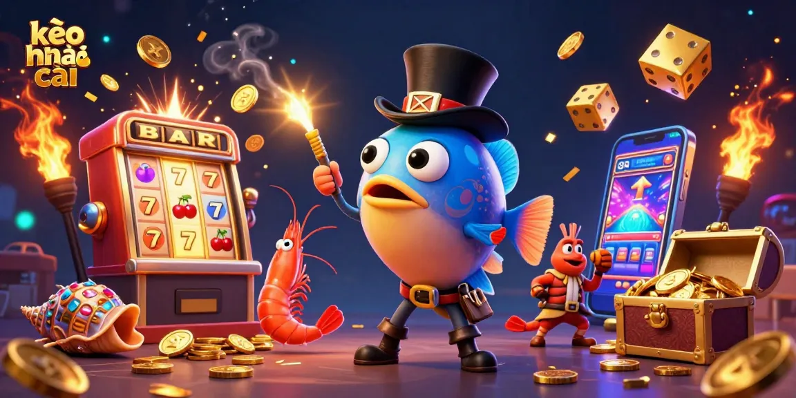 Engage with kèo nhà cái through a captivating scene of casino elements, anglerfish, and treasure amidst dynamic visuals.
