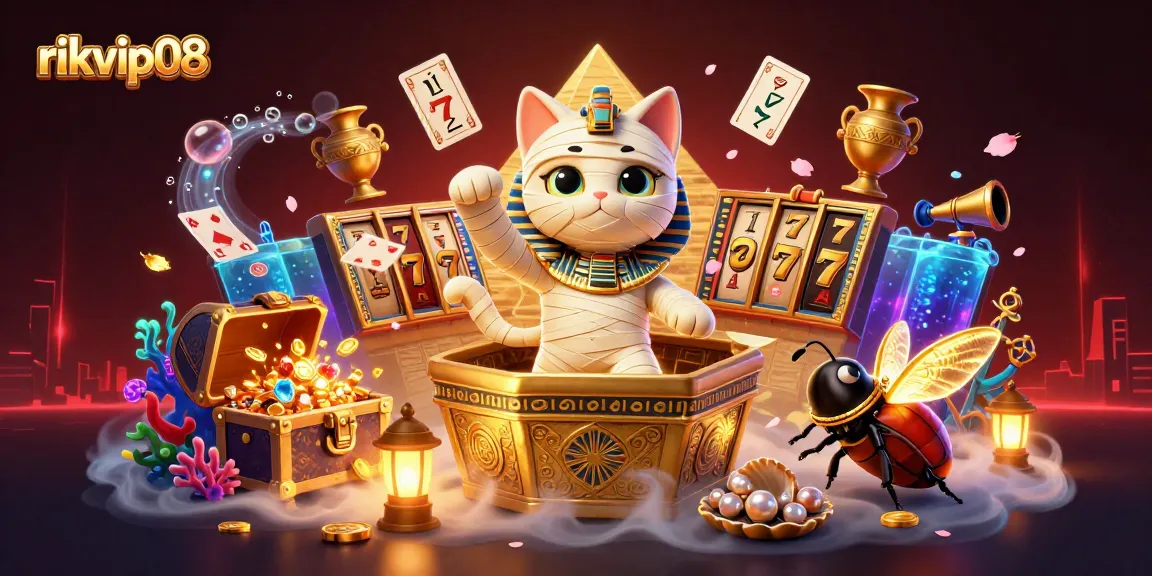 Engage with rikvip08's thrilling slots and vibrant gameplay in a dynamic pyramid casino scene.