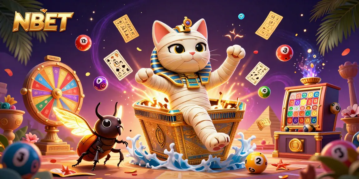 Experience thrilling NBET gaming with a lively 3D illustration of an Egyptian theme in a casino setting.