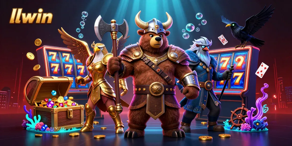 Win big with llwin at a vibrant casino scene featuring animated characters and dynamic gaming elements.