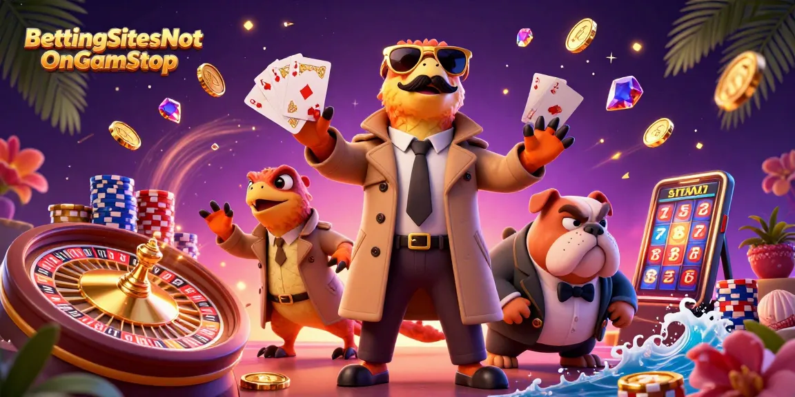 BettingSitesNotOnGamStop showcases raptors sneaking into a VIP lounge amidst cascading coins and cards.