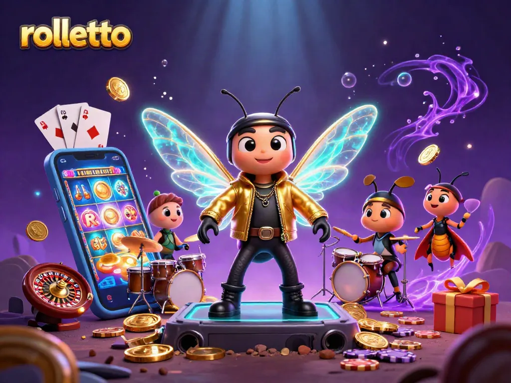 Experience thrilling gameplay at rolletto with a vibrant casino scene featuring a rock star and dynamic game elements.