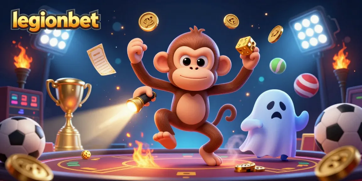Engage in exciting gameplay at legionbet while a poltergeist monkey juggles golden casino elements.