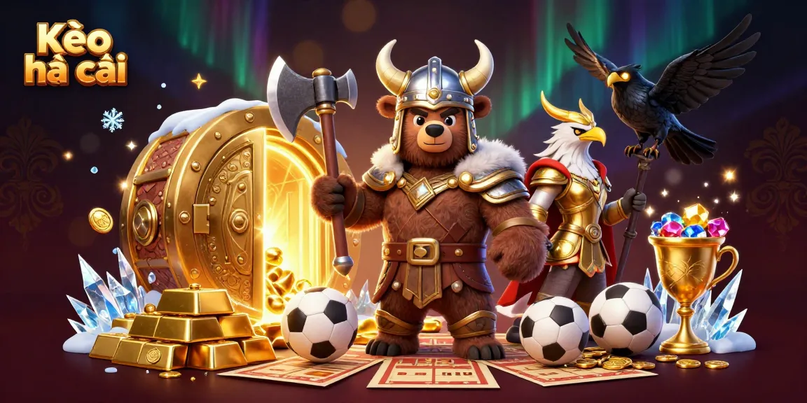 Kèo nhà cái offers thrilling sports betting insights with a Viking berserker and golden treasures.