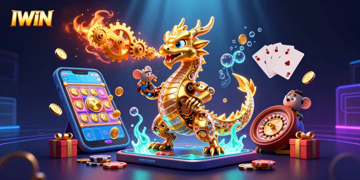 Spin your way to fortune with IWIN's vibrant casino adventure featuring a golden dragon.