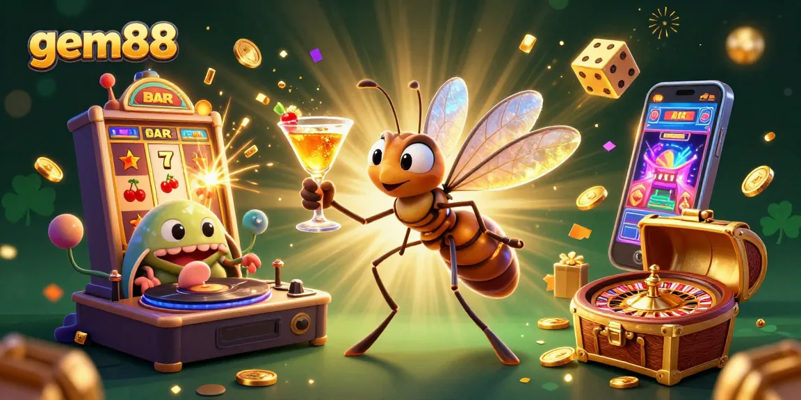 Experience the thrill of gem88 with vibrant casino elements and unique characters that embody gaming fun.
