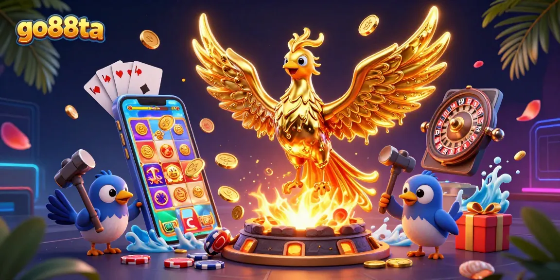 Experience thrilling gameplay at go88ta with a dynamic scene featuring a molten phoenix and vibrant casino elements.